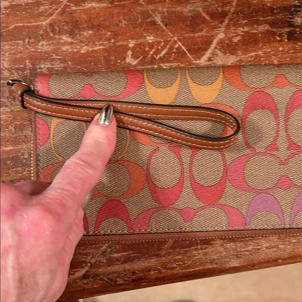 Coach Pink and Orange Signature Tote with Wallet